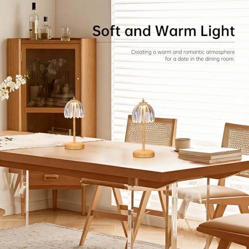 Shenmoyl Tulip Table Lamp with 5200mAh Battery & Touch Control, Small Cordless Table Lamp with 3 Colors, Rechargeable Battery Operated Table Lamps for Bedroom, Desk, Bedside (Transparent-Beech Color) - Image 5