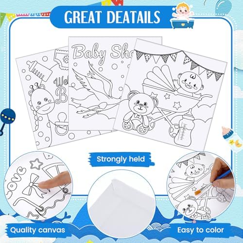 Honoson 6 Pcs 6 Inch Pre Drawn Outline Canvas Paint Kit with Pictures for Adults Paint Party Stretched Canvas Art Boards Set for Adult Beginner(Baby Shower) - Image 3