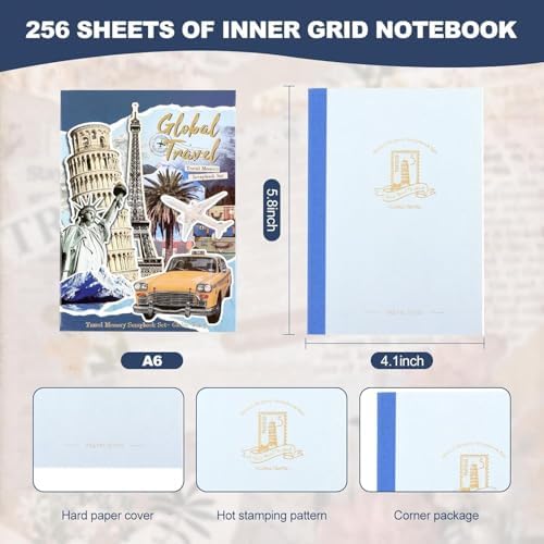 ATIRAMANIYA 346pcs Vintage Scrapbook Kit Aesthetic Junk Journal Set with Stickers, Washi Tape, A6 Notebook & Decorative Paper, All-in-One Scrapbook Kit Stationery (Global Travel) - Image 5