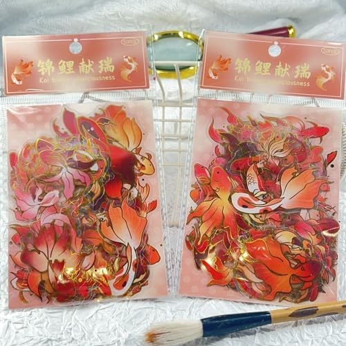50PCS Gold Stamp Stickers Goldfish Aesthetic PET Travel Journal Decal Waterproof Decorative Decals for Scrapbook DIY Crafts Album Bullet Journal Planner Water Bottles Laptop Phone (Gold Stamp-A) - Image 6