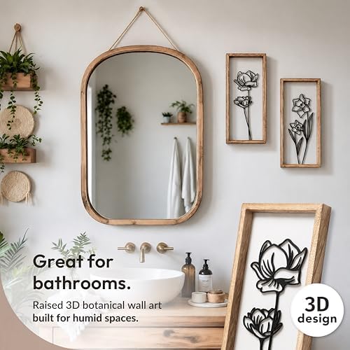 Tide and Tales 3D Black and White Floral Wall Art, Set of 2, Wall Art Set - Image 4