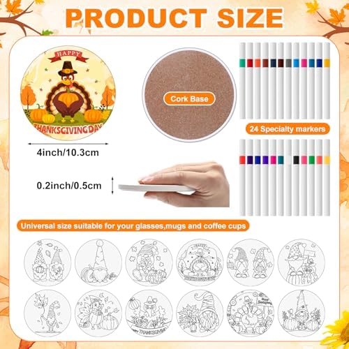 Potchen 12 Pcs Color Your Own Coaster DIY Kits,Thanksgiving Day - Image 2