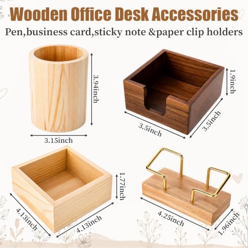 4 Set Wooden Office Desk Accessories Desktop Organizer Decor - Image 2