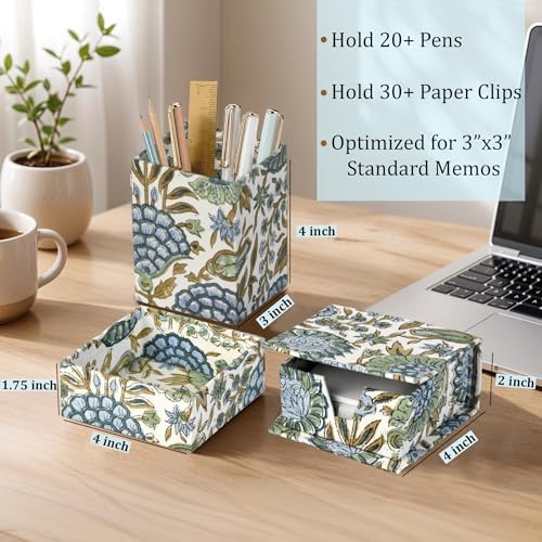 Ridhi Asparagus Green Block Print Office Desk Organizer Pen & Note Holder - Image 5