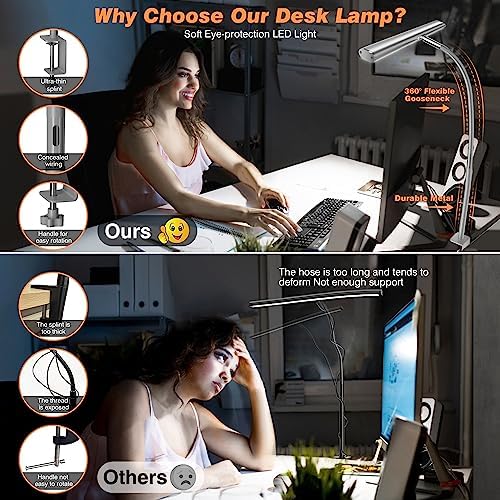 Airlonv LED Desk Lamp with Clamp, 17" Stepless Dimming Light, Grey - Image 4