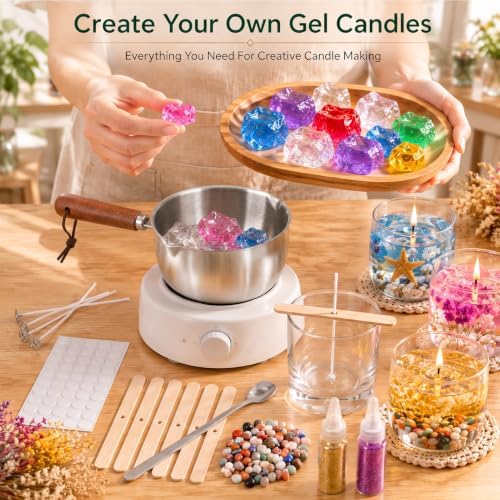 Blingfun Jelly Candle Making Kit,9pcs Gel Wax -7 Colors Candle Making kit，Includes Wax Wicks Wick Stickers，Wooden Wick Holders and More，DIY Starter Candle Making Kit 2.8LB/45oz - Image 4
