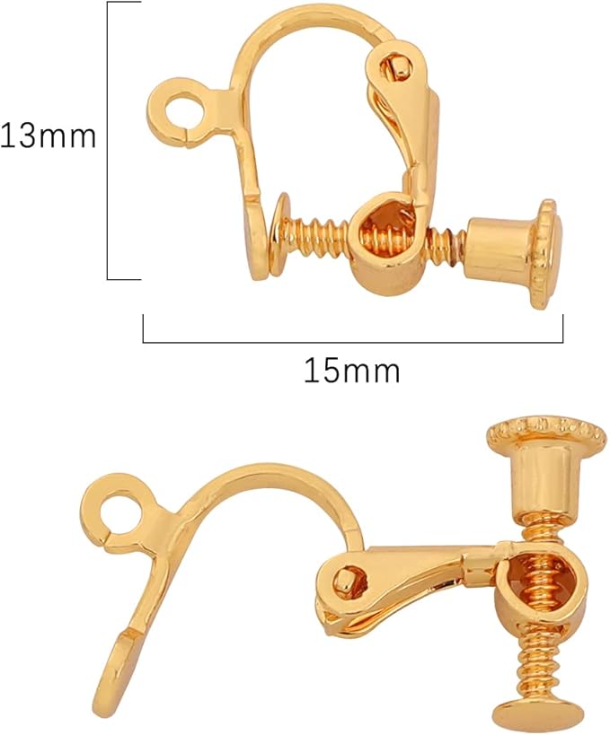 18K Gold Plated Screw Earring Clips 13x15mm 20pcs for Jewelry Making Findings
