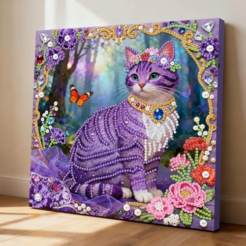 LQCrafK DIY 3D Pearl Art Painting Handcraft Kit for Adults Beginners, Home Wall Decoration, Creative Design Framed Painting with Tools-Purple Cat - Image 5