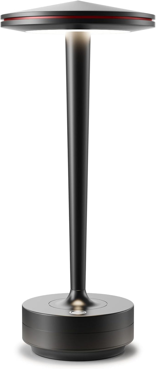 Rechargeable Cordless Table Lamp, LED Portable Powered LED Battery Light 6000mAh USB Desk Lamp, for Restaurants Outdoor (Black)