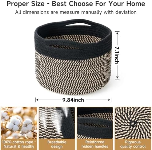 3 Pack Small Rope Storage Baskets, 9.82×9.82×7.1", Brown+Black - Image 2