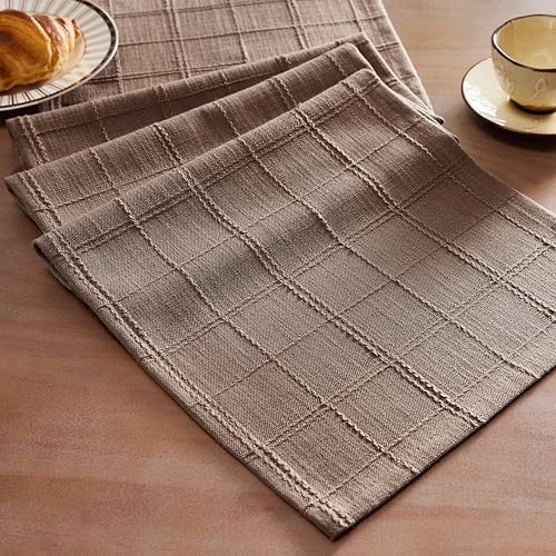 ZeeMart Linen Checked Farmhouse Table Runner, 13x60 Inches Cocoa Brown by ZEEMARTONLINE