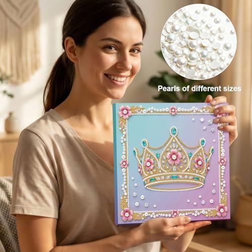 LQCrafK DIY Pearl Art Painting Handcraft Kit for Adults Beginners with Tools and Framed Painting, Creative Design,Self-Adhesive, Healing Stress-Relieving Home Wall Decoration-Crown - Image 4