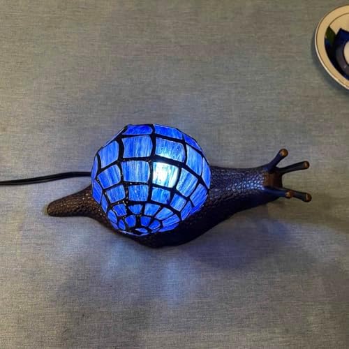Bieye L10983 Blue Land Snail Tiffany Style Stained Glass Accent Table Lamp - Image 4