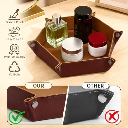 2 Pack Leather Valet Tray Desktop Storage Organizer Catchall Tray - Image 5