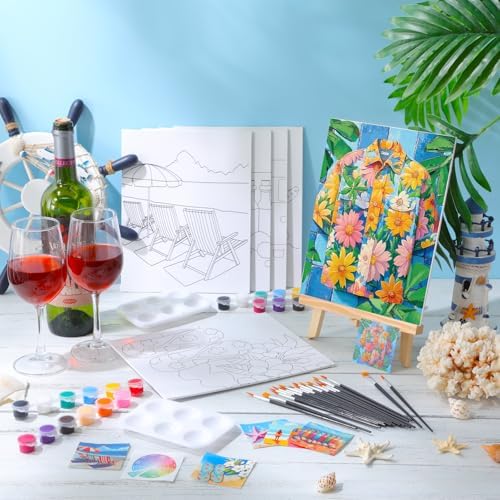 Dinifee 6 Pack Pre Drawn Canvas 8x10 Paint Kit for Adults, Summer Hawaii - Image 2