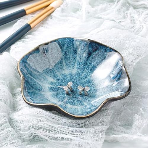 2 Pack Lotus Leaf Shape Ceramic Jewelry Dish - Green, Blue - Image 3