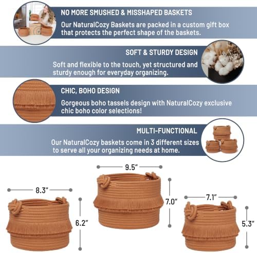 NaturalCozy 3-Piece Boho Decor Storage Basket Set – Cotton Rope Woven Baskets for Organizing! Small Basket for Baby Stuff, Baby Shower, Gift Basket, Nursery Basket, Planter, Toy Basket, Shelves - Image 2