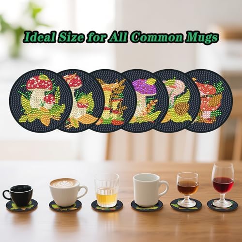 Zynlio Mushroom Diamond Paintings Coasters Kits Set with Holder,Diamond Art, DIY Diamond Crafts Coasters for Adults, Diamond Art Painting Kits for Women, Beginners, Diamond Craft Supplies (Mushroom) - Image 4