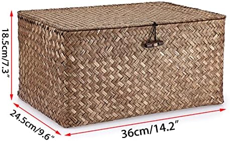 Hipiwe Wicker Shelf Baskets Bin with Lid Large Handwoven Basket Box, Coffee - Image 6