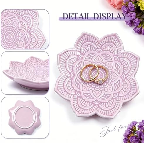 PUDDING CABIN Purple Mandala Jewelry Dish | 4.3-Inch Boho Home Decor | Ceramic Ring Dish Trinket Tray for Rings & Earrings | Wedding & Bridal Shower Mother Day Birthday Gift for Women - Image 4