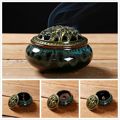 Censer Sky Blue Incense Burner with Calabash Incense Stick Holder - Porcelain Charcoal Censer for Use with Resin Granular Powder Cone or Coil Incense (Blue Fambe) - Image 3