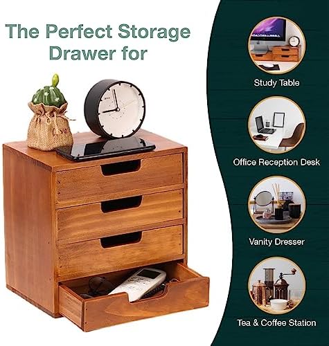 4-piece Drawer Cabinet Bundle Set - Modern Mahogany Wood Stackable Units - Multi-level Drawer Desktop Storage Organizers (4-Pack) - Image 6