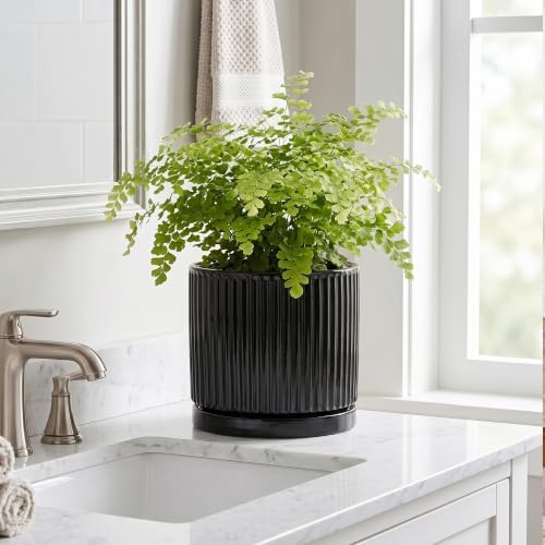 8 Inch Planter, Ceramic Pots for Plants, Round Plant Pot, Black - Image 7