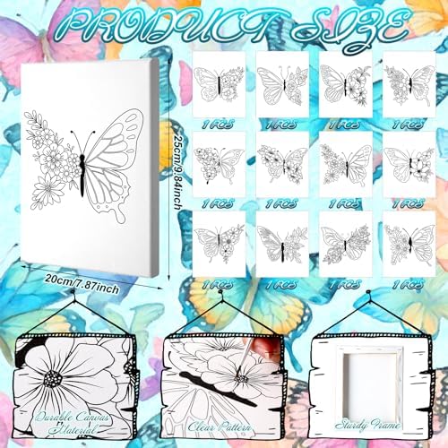 Motipuns 12 Set Butterfly Flower Pre Drawn Canvas for Paint for Adults - Image 2