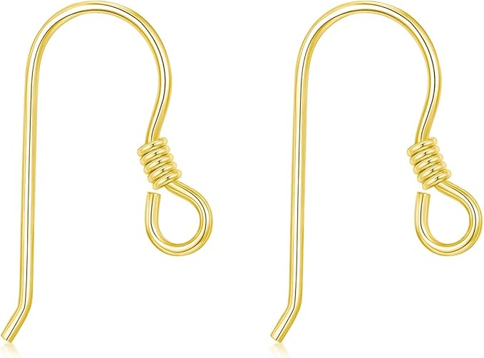 14K Real Gold Earring Hooks for Jewelry Making Fish Hooks 14K Yellow Gold Earring Findings for Earrings Jewelry Making(Style 7)
