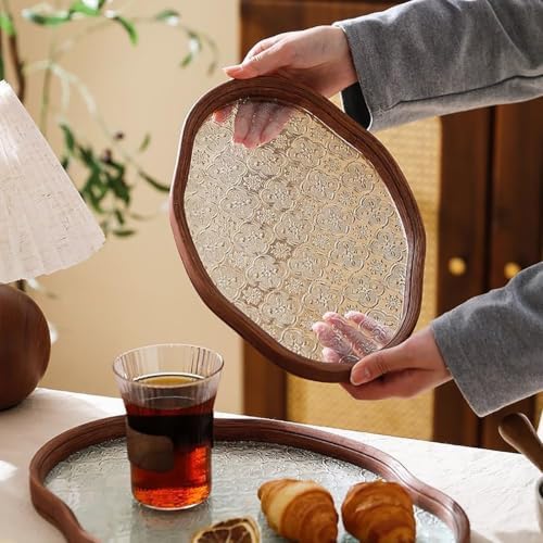 Glass Decorative Serving Tray with Crabapple Pattern, Wood Decorative Tray for Coffee Table, Kitchen, Vanity, Bathroom, or Ottoman，Perfect for Bread Food Fruit Display & Storage - Image 3