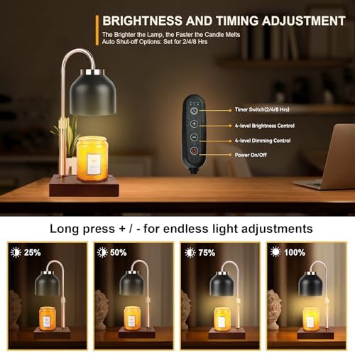 TOACSUCP Candle Warmer Lamp with 3 Bulbs, Adjustable Height Dimmable Candle Warmer with Timer, Compatible with Large Jar Candles, Candle Lamp with Charming Gift Box Ribbon for Her/Him(Black) - Image 3