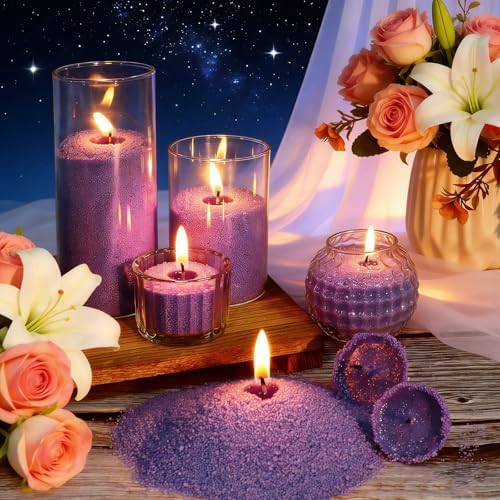 Natural Pearled Sand Candle,1.1LB Purple Sand Wax with 20 Wicks – Lavender Scented Candle, Relaxing Aromatherapy, Stress Relief, Long-Lasting Burn for Birthdays Christmas Anniversaries Home Decor - Image 6