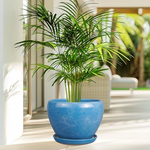 Ceramicfor 10 Inch Planter Pot, Ceramic Pots for Plants with Drainage, Blue - Image 4