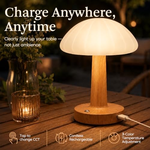 Outdoor Table Lamp, Mushroom Shape, Rechargeable, Waterproof - Image 6