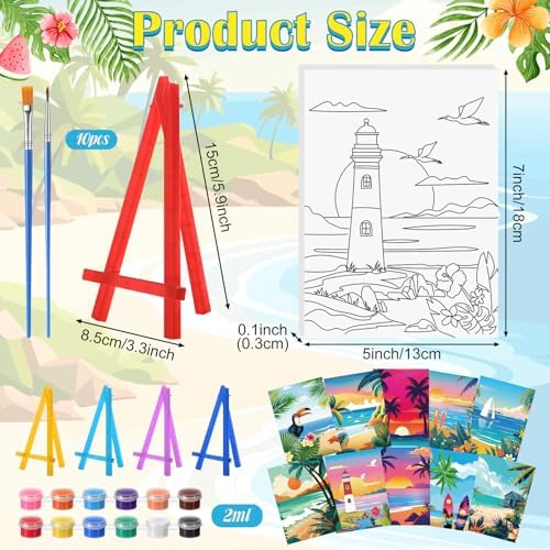 Blosssound 10 Set Pre Printed Canvas Pre Drawn Canvas Painting with Easel Kits 5" x 7" Outline Painting Panels for Beginners, DIY Craft Project, Party Favor, Home Decors(Landscape) - Image 2
