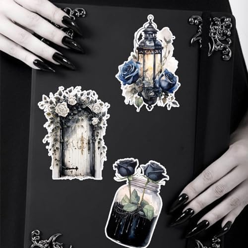 Dark Aesthetic Stickers 80 Pcs, Black Rose Stickers Goth Style Scrapbook Supplies, Water Bottle Vinyl Waterproof Sticker for Bullet Journal Laptop Skateboard Computer Guitar - Image 6