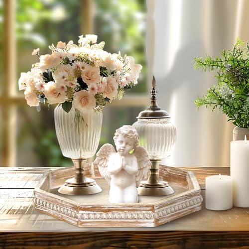 Wooden Decorative Tray, Small Serving Tray with Wood Bead, Farmhouse Big Tray for Ottoman, Countertop, Coffee Tabl, 13" x 13"x 1.6" (White Washed) - Image 3