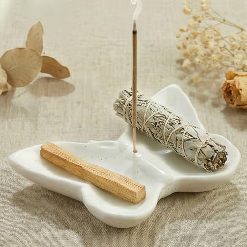 Butterfly Incense Holder for Sticks, Handmade Ceramic Incense Burner, Sage Stick Burner and Palo Santo Holder for Zen Yoga Spa Meditation Home Decor, Butterfly Spiritual Gifts for Women Mom by Unknown