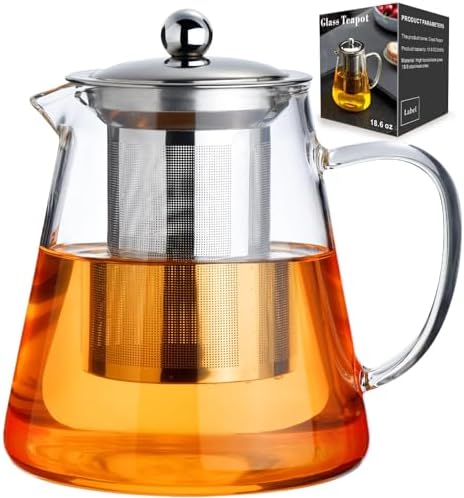 Baalaka Glass Teapot 18.6oz/550ml, Tea Pot with Removable Infusers for Loose Tea, Borosilicate Glass Tea Kettle Tea Maker Stovetop for Camping, Tea Infuser for Loose Leaf Tea Travel by Baalaka