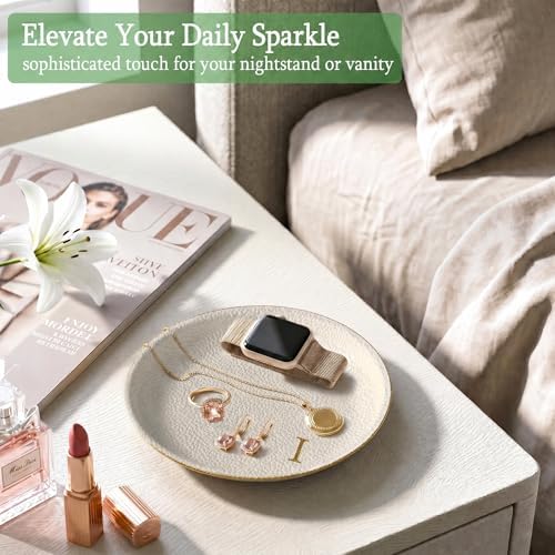 Initial Jewelry Dish for Women, Shatterproof Vegan Leather Ring Holder with Stainless Steel Core, Personalized Monogram Trinket Tray, Birthday Bridesmaid Gift with Box (Cream Letter I) - Image 4