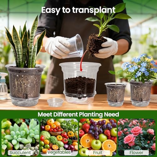 MIXC 18 Pack 6.5/5/4 Inch Self Watering Pots for Indoor Plants-Clear - Image 6