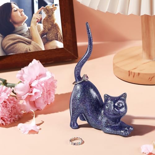 PUDDING CABIN Cat Lover Gifts for Women - Purple Cat Ring Holder Ring Stand Organizer - Purple Preppy Room Decor Aesthetic -Mothers Day Birthday Gifts for Women Mom Girls - Image 3