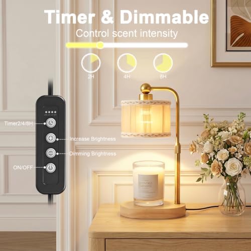 Candle Warmer Lamp with Timer, Modern Golden Candle Warmer for jar Candles, Electric Wax Warmer, Includes 2 Bulbs, Birthday Gift for Women, Mom, Housewarming - Yarn - Image 3