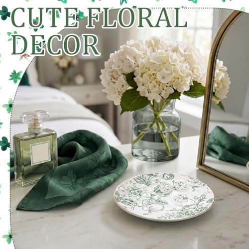 Mifoci Floral Ceramic Jewelry Tray Ring Holder Trinket Dish for Women Green - Image 5