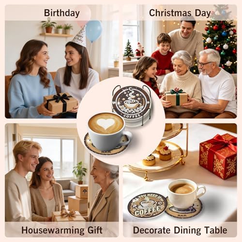 Diamond Art Coasters Kit for Adults, 8PCS Coffee Coasters with Holder - Image 7