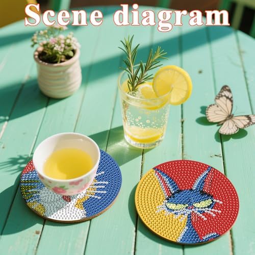DOTSOPS 8 PCS Cat Diamond Art Coasters Kits for with Holder Beginners 4 in - Image 5