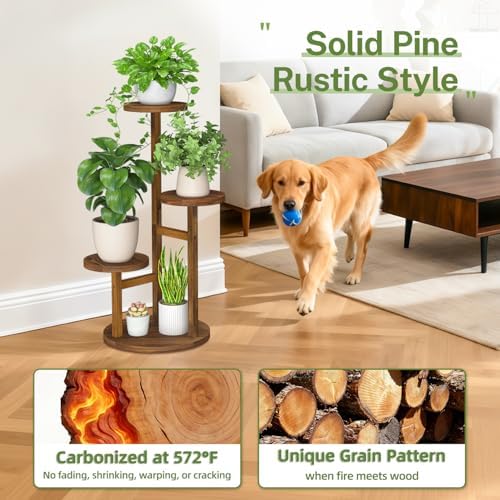 iDavosic.ly 3 Tier Wood Plant Stand Indoor Corner with Grow Light, Brown - Image 6