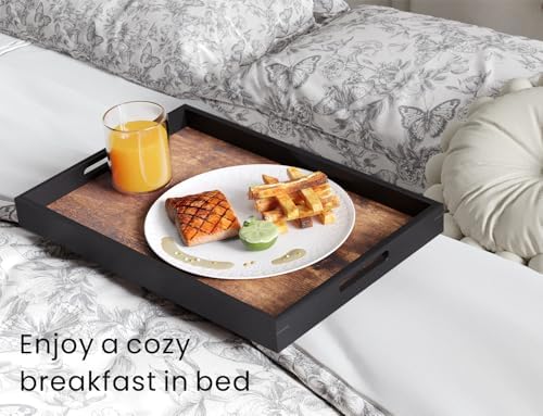 Fibogollo Set of 2 Wooden Serving Trays with Handles for Coffee Table - Image 3