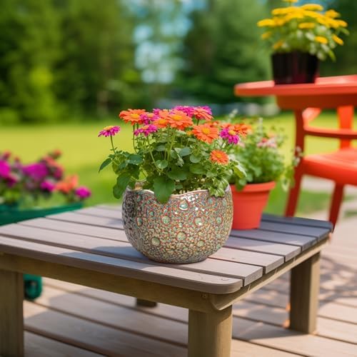 8 Inch Plant Pot - Ceramic Planter for Indoor Outdoor Plants, Unique Pots for Plants with Drainage Hole and Plug, Round Planter, Garden Decor, Gifts for Plant Lovers, Speckled-Brown - Image 4