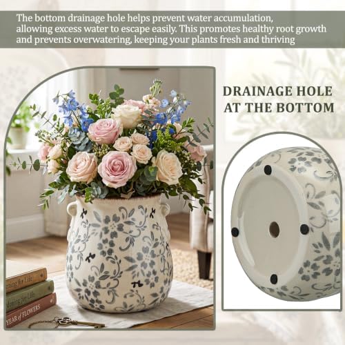 Ceramic Scroll Planter 6.5 Inch, Gray Floral - Image 4